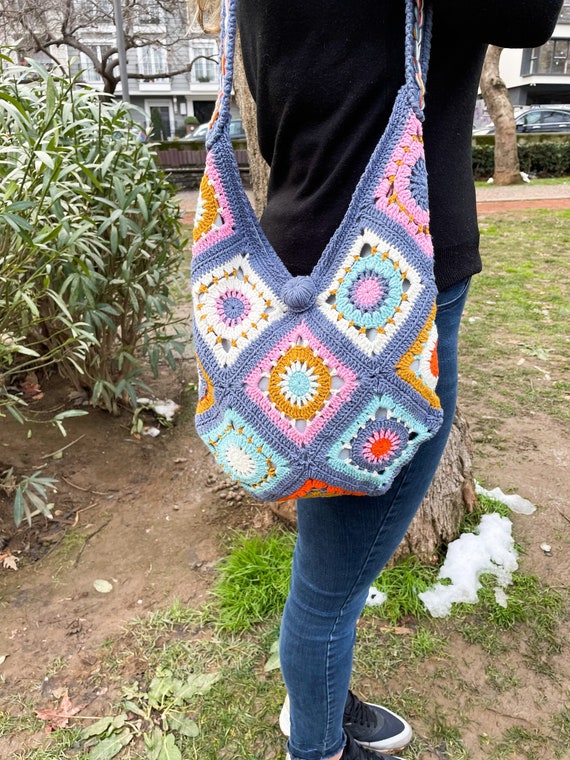 Blaue Hakeltasche Oma Platz Tasche gestricktes Frauen Accessoire Hobo Tasche Boho Stil Vintage Stil gehakelte Geldborse Boho Tasche Etsy