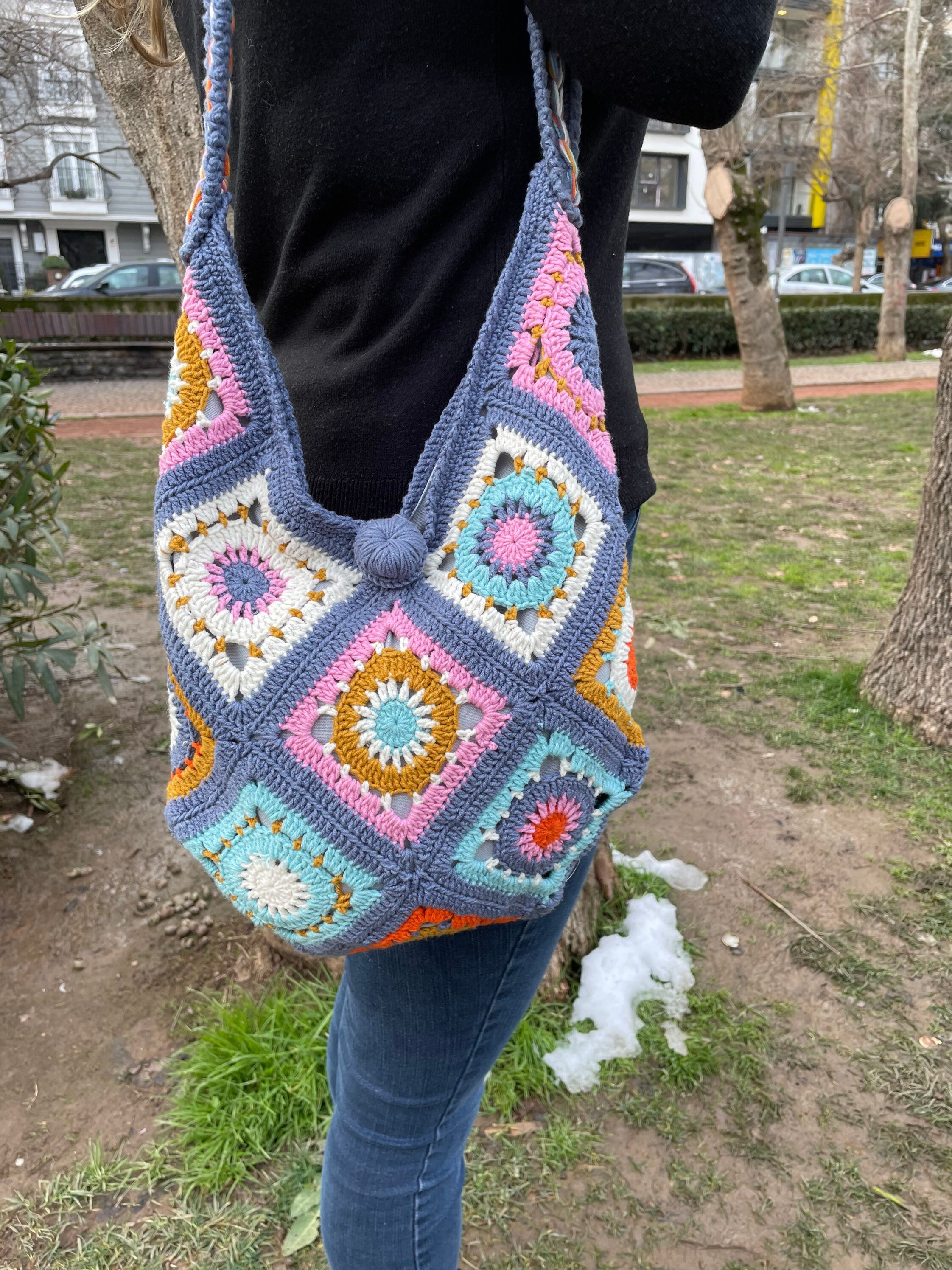 Blue Crochet Bag / Granny Square Bag / Knitted Women Accessory | Etsy