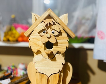 Casa de madera para pájaros para gatos