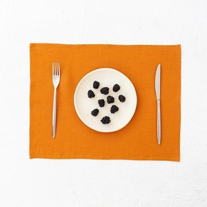 Mustard color linen placemats, Set of 2 table placemats, Natural reusable placemats, Linen placemats set, image 1