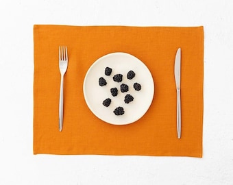 Tapetes de lino color mostaza, Juego de 2 tapetes de mesa, Tapetes reutilizables naturales, Juego de tapetes de lino,