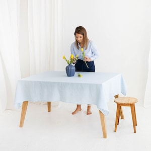 Sky blue linen tablecloth, Table cover, Rectangle table cloth, Table linens image 1