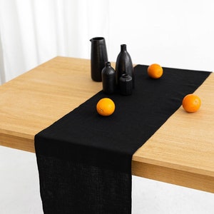 Black linen table runner, Dining table runner, Table decor, Housewarming gift zdjęcie 2