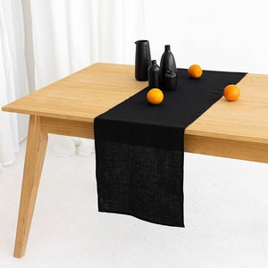 Black linen table runner, Dining table runner, Table decor, Housewarming gift zdjęcie 1