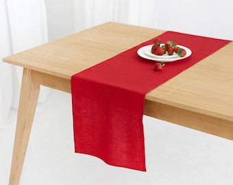 Coureur de table en lin rouge | Coureur de table rustique | Linges de cuisine | Lin doux lavé | Décoration de table naturelle |