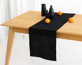 Black linen table runner, Dining table runner, Table decor, Housewarming gift