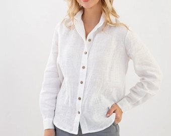KLAAR VOOR VERZENDING | Linnen shirt Lulu / linnen blouse / linnen dameskleding / witte linnen top
