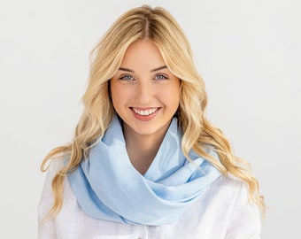 Linen scarf in Sky blue / Wide long scarf / Washed linen scarf / Linen shawl / Women scarf