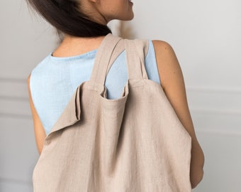 Linen tote bag. Reusable grocery shopping bag. Market bag in various colors.