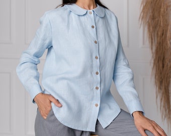 Linen collar shirt SAMOA / Linen shirt with buttons / Loose linen shirt / Button up shirt