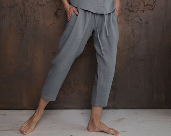 Dames linnen broek IEVA, linnen elastische taille broek, natuurlijke losse linnen broek, dames linnen broek, onthard gewassen linnen,