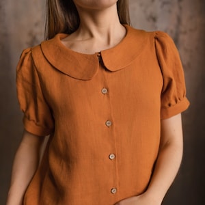 Oversized linen shirt MARIA, Collared linen blouse, Loose linen blouse, Button up linen blouse, Linen shirt, Linen shirt for women
