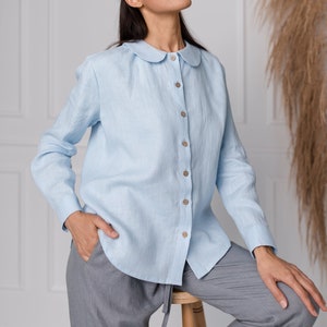 Linen collar shirt SAMOA / Linen shirt with buttons / Loose linen shirt / Button up shirt image 1