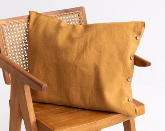Linen buttoned pillow case, Linen pillow cover, Linen bedding, Stonewashed linen, Natural fabric pillowcase, Washed linen pillow,