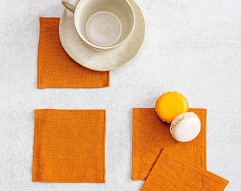 Linen coasters in mustard color. Linen coasters set of 4/6/8/10. Available in various colors