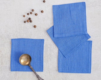 Linen coasters in blue color. Set of 4/6/8/10 coasters available. Stone washed linen