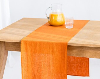 Linen table runner in mustard color. Natural stonewashed soft linen. Table linens