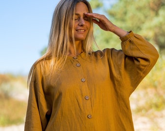 Linen shirt dress NINA, Oversized linen dress, Plus size dress, Loose linen dress,