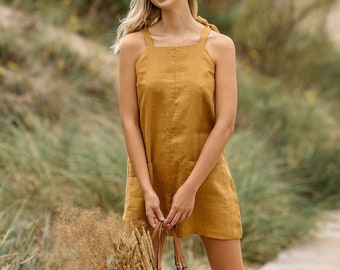 Linen playsuit PANAMA / Summer jumpsuit / Sleeveless linen women overall /