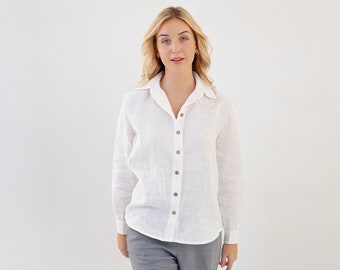 Chemise en lin LULU / Chemise en lin blanche / Chemise à manches longues / Chemisier en lin