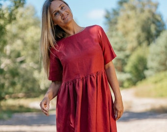Linen dress BLUE SKY, Loose fit linen dress, MAXI dress, Plus size dress