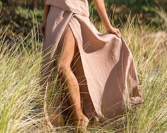Wrap maxi linen skirt, Womens linen long skirt, Plus size skirt, Pleated skirt with belt, Floor length skirt,