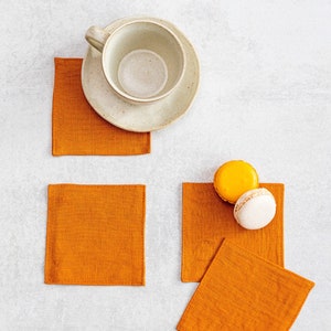 Linen coasters in mustard color. Linen coasters set of 4/6/8/10. Available in various colors image 1