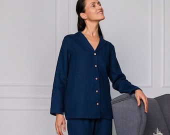 Ensemble pyjama en lin / Ensemble pyjama en lin à manches longues / Ensemble pyjama pour femme / Vêtements de détente pour femme