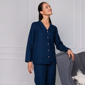 Linen pajama set / Long sleeve linen pajama set / pajama set women / Loungewear for Women 画像 1