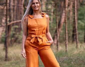 AMELIA - Mono de lino de 2 envolturas / Mono de lino lavado / Mono de verano sin mangas / Ropa de mujer de lino