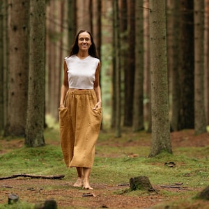Linen skirt with deep pockets / Washed linen skirt / Linen skirt / Knee length linen skirt / High waist linen skirt / Midi linen skirt / image 3