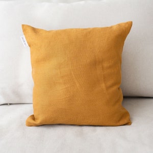 DECO linen pillow in amber yellow color. Throw pillow case. Pillow covers. Sofa cushion cover. image 1