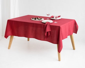 Linen tablecloth in raspberry / Rustic tablecloth / Table cover / Natural dining tablecloth / Washed soft linen