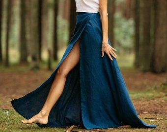 Linen wrap skirt with belt, MAXI linen skirt, Floor skirt, Plus size skirt