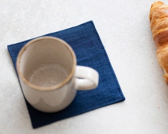 Linen coasters in midnight blue color set, Reusable coasters, Wedding linen coasters, Set of 4/6/8/10