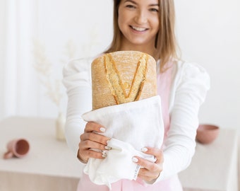 Drawstring linen bread bag. Bread bag. Various colors. Kitchen linens