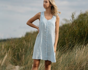 Linen button up dress GOOD GIRL - Sleeveless dress - Summer linen dress -