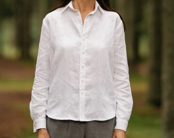 Chemise femme en lin - LULU, Chemise d'été, Chemisier en lin pour femme, Chemise boutonnée sur le devant