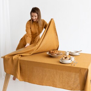 Linen tablecloth in various colors. Stonewashed linen tablecloth. Table linen. Linen table cloth square image 3