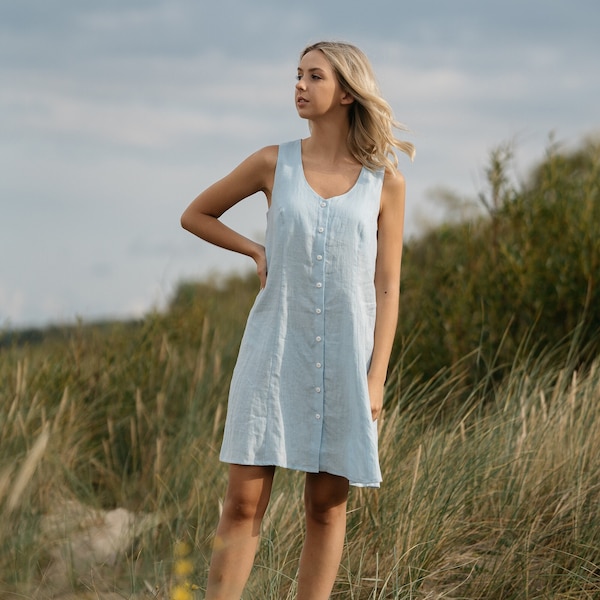 Linen button up dress GOOD GIRL - Sleeveless dress - Summer linen dress -