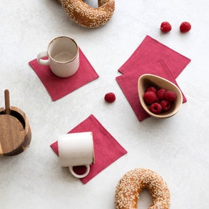 Linen coasters in raspberry color, Set of 4/6/8/10, Natural coasters, Housewarming gift zdjęcie 2