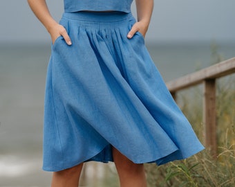 Personalized skirt by your body measurements, Linen skirt, Circle linen skirt, Skirt with pockets, Washed linen skirt,