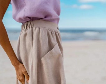 KLAAR VOOR VERZENDING | Linnen rok capri / linnen rok met knopen / rok met zakken