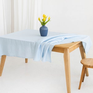 Sky blue linen tablecloth, Table cover, Rectangle table cloth, Table linens image 5