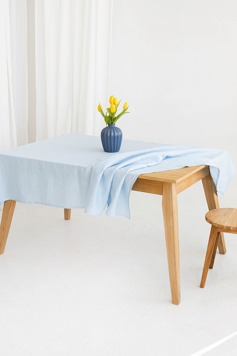 Sky blue linen tablecloth, Table cover, Rectangle table cloth, Table linens image 5