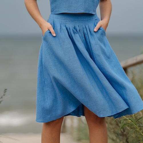 Linen Pleated Skirt Linen Midi Maxi Skirt Linen A Line Skirt