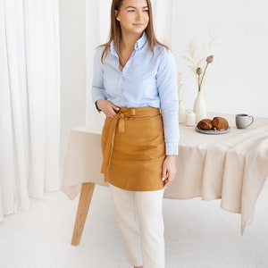 Linen half apron, Cafe linen apron, Half linen apron with front pocket, Barista apron, image 3