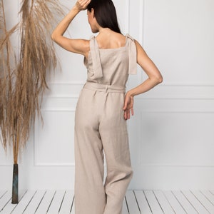 Wrap linen jumpsuit AMELIA / Washed linen overall / Linen jumper / Linen jumpsuit women / Summer jumpsuit / Sleeveless jumpsuit with belt / image 3