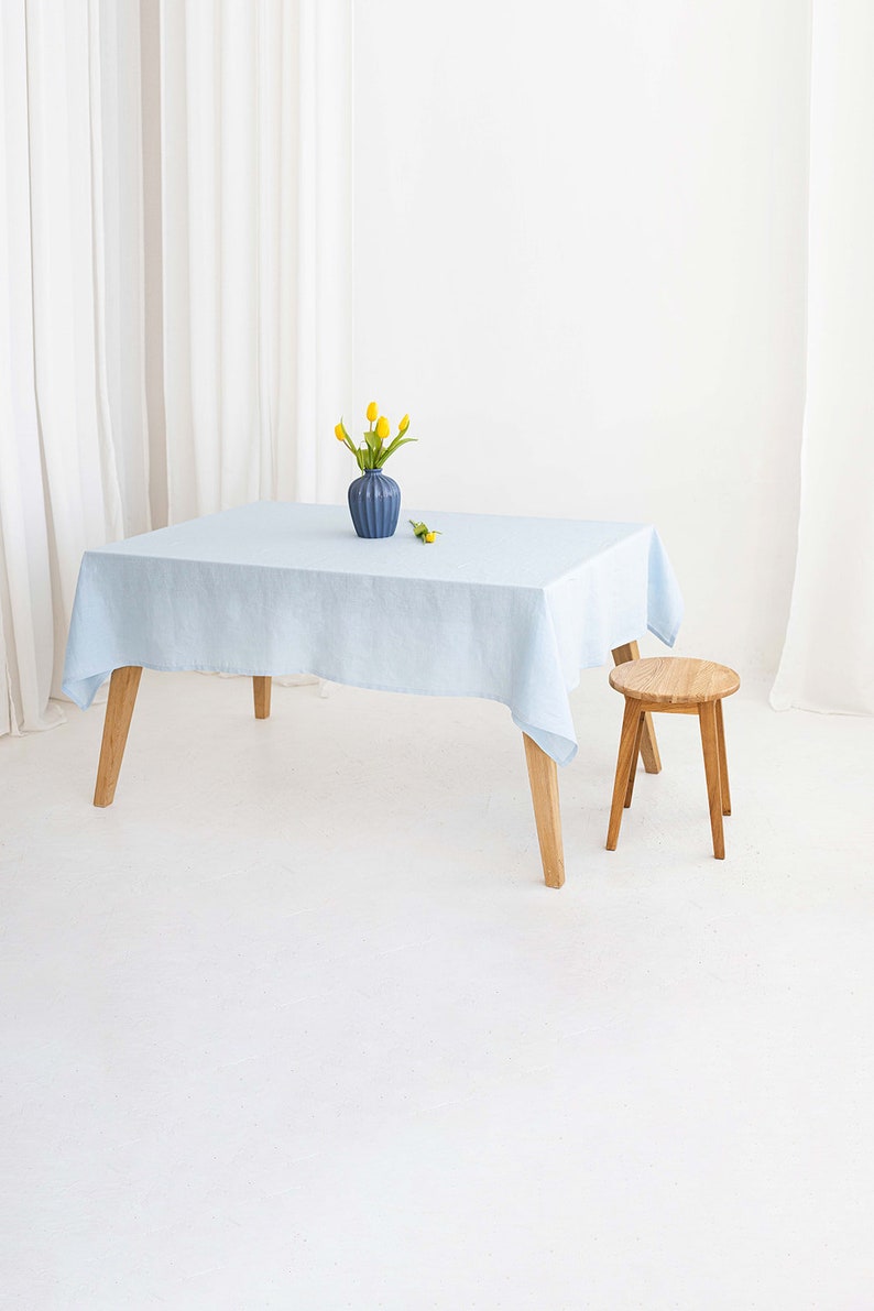 Sky blue linen tablecloth, Table cover, Rectangle table cloth, Table linens image 3