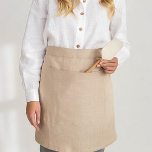 Linen wrap half apron, Barista apron, Kitchen apron, Waist apron image 2